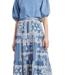 Anthropologie  Maeve Ariadne Embroidered Maxi Skirt Chambray Denim Skirt Small Photo 0