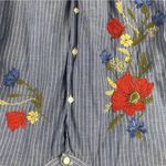 Loft Blue and white Striped button front floral embroidered shirt small Photo 2