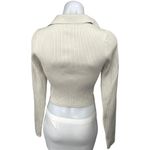 Aritzia  Babaton White Ribbed Knit Vneck Collar Long Sleeve Crop Polo Shirt Top M Photo 1