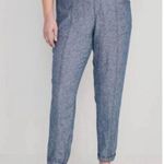 Old Navy  Pants Womens Medium Linen Chambray Blue Pull On Tapered Ankle Pockets Photo 0