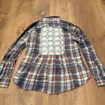 White Crow Size Small Brown Plaid Flannel Shirt with Crochet Back High Low Hem Photo 0