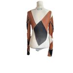 Akira  Patchwork Long Sleeve Sheer Bodysuit Stretchy Top Abstract Design Size S Photo 6
