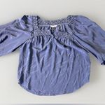 Rebecca Taylor  Womens Silk Crochet Short Sleeves Crew‎ Neck Blouse Blue  Size 4 Photo 0