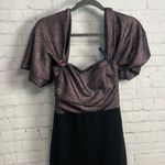 Badgley Mischka  Poetic velvet flower formal dress metallic off shoulder glam 4 Photo 1