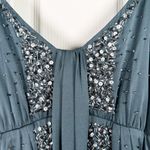 Banana Republic  Monogram Silk Maxi Dress Womens 4 Blue Beaded V-Neck Formal Gown Photo 2