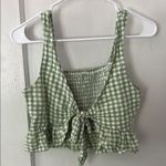 American Eagle Green and White Smocked Crop Tank Top Photo 1