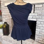 NWT Rue Sophie Navy Blue Draped Peplum Top Shirt M Nordstrom Rayon Spandex Size M Photo 2