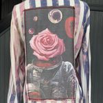 The Nu Vintage Striped Button Down Shirtdress, Astronaut Rose Graphic Back, Sz M Pink Size M Photo 8