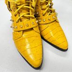 Cape Robbin  Faux Yellow Leather Studded Caged Ankle Boots Womens 6 Heels Moto Photo 5