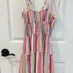 Main Strip Striped Tiered Tie Strap Mini A Line V Neck Dress Women’s Size S Photo 1