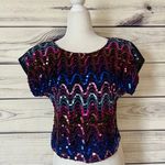 Vintage 80s / 90s Sequin Sparkly Disco Short Sleeve Blouse Multiple Size M Photo 0