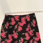 Bright pink and black floral elastic waist knee length skirt with flounce hem Photo 7