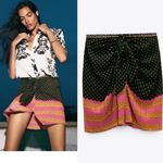 ZARA NWT  BOHEMIAN BLOGGERS FAV PRINTED WRAP MINI SKIRT GREEN PINK SMALL Photo 1