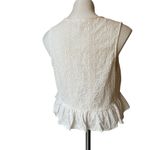 BCBGeneration White Eyelet Ruffle Hem Crop Top, Sz L Photo 5