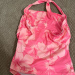 SheIn Pink and white hibiscus print halter top Photo 1