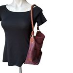 Sundance Burgundy Leather Double Pockets Simplicity Tote Handbag Red Photo 3