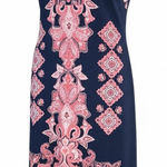 JM Collection  Navy and Pink Patterned Midi Dress Photo 0