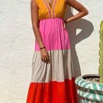NEW Vilagallo Mandarin Tiered Maxi Dress V Photo 0