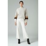 Sweet Generis Sweater Womens Size S/M Cream Ribbed Mock Neck Faux Fur Trim Cozy Brown Photo 2