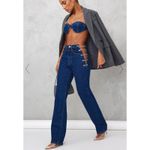 Pretty Little Thing - "Diamente" Strap Bralette and Lace Up Side Jeans Set in Dark Photo 6