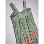 Vintage 70's Boho Floral Midi Dress Blue Ruffle Hem Satin Ribbon Detail small Green Photo 12