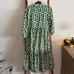 ZARA NWOT Cream & Green Geometric Patterned Long Sleeve Tiered Midi Dress Photo 3