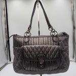 Coach Poppy Quilted Metallic Leather Tote Bag Silver Shoulder Handbag Photo 0