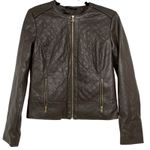 Cole Haan Brown Quilted Faux Leather Bomber Jacket Womans M Full Zip Classic Photo 0