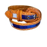 None Stitched woven Genuine Leather retro boho indie Print Belt medium brown/blue Photo 14