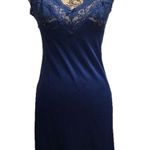 Vassarette  Slip Dress Womens Navy Blue Lace V Neck Adjustable Strap‎ Romantic Photo 0