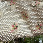 Vintage Lumured Corde White Beaded Handbag Clutch Purse Embroidered Flowers Pink Photo 1