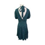 Free People  Green Polka Dot Fit & Flare Mini Dress Size 6 Open Back Puff Sleeve Photo 5