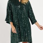 Jude Connally Delia Sequins Dress Palace Green Bell Sleeves Shift Size Small New Photo 2