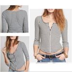 Free People  Cropped Striped 3/4 Sleeve Henley Photo 1