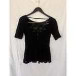 Free People  Lace Peplum Top Black Floral Scoop Neck Size XS Romantic Goth Whimsy Photo 2