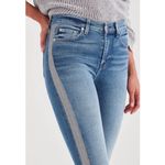 7 For All Mankind High Waist Ankle Skinny Blue Jeans with Silver Side Panels Photo 2