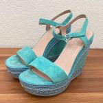 Stuart Weitzman Single Island Embellished Rope Turquoise Suede Wedge Sandals 8.5 Photo 3