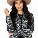 Live a Little LAL  Leopard Print Jacket Womens M Black Stretch Western Cowgirl Photo 0