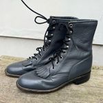Justin Boots Vintage 80s 90s Justin Roper Gray Lace Up Kilte Fringe Toe Cowgirl Western Boots Photo 4