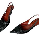 Donald Pliner  Leather Sling Back Mules Sz 8 Black Kitten Heels Kiltie Point Toe Photo 2