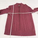 LL Bean Pink Double L Mixed Cable Full Zip Mock Neck Cotton Sweater Size LARGE Photo 6