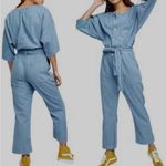 Free People Marley Denim Jean Jumpsuit Medium Wash Size Medium Belted EUC Photo 1