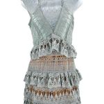 Boutique  Unbranded Mini Dress Sleeveless High Neck Lace Ruffle Sage Mint Blue Photo 13