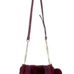 Isaac Mizrahi Crossbody Bag Womens Burgundy Faux Fur Pom Pom Chain Strap Mini Photo 0