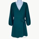 Madewell  Texture & Thread Women's Long Sleeve Tie Mini Dress Sz Small, Green Photo 1