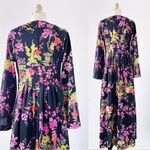 vintage • 70s maxi dress Japanese kimono black floral cherry blossom bell sleeve Photo 9