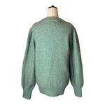FRNCH Sweater Women Large Green Fuzzy Knit Puff Ballon Sleeve Crew Neck Pullover Photo 1
