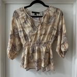 Harvé Benard  Beige Boho Floral Blouse with 3/4 Sleeves, Size M Photo 0
