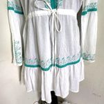 Soaked Boho Embroidered White Turquoise Tunic Dress Blue Size M Photo 2