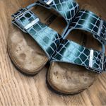 Birkenstock  Arizona Birko-Flor Croc Embossed Slides Sandals Jade Gleam Women 7 Photo 6